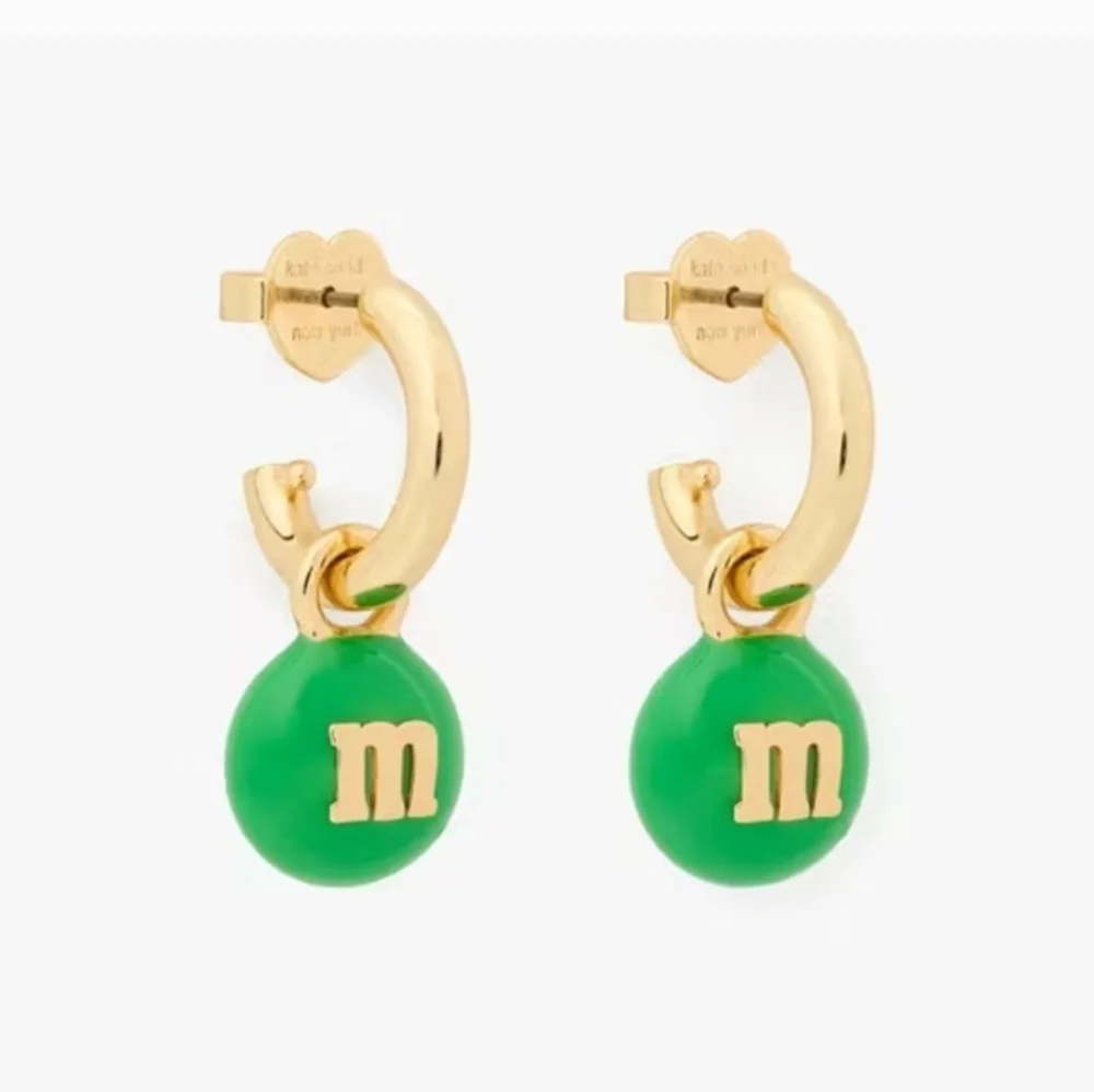 💚▪️Kate Spade▪️ Gold and Green M&M's Charm Huggie Earrings